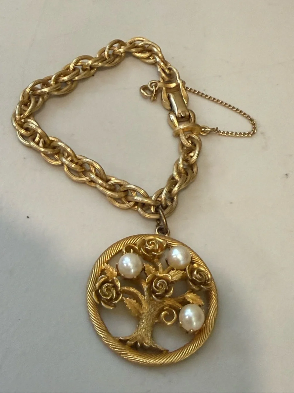 Vintage Tree of Life Charm Bracelet‎ By Lisner Gold Tone
